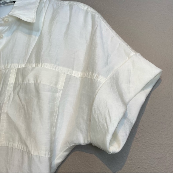 Zara White Wide Short Sleeve Button Down Dress. Size XS - Picture 9 of 17